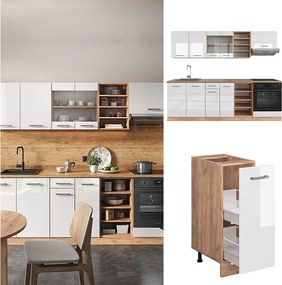 Zabudowa kuchenna biały wysoki połysk/złoty dąb power 240x46x81.6 r-line