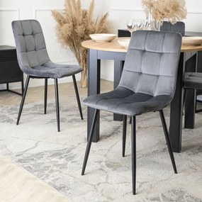 Zestaw Stół Okrągły Rozkładany HARRY 102-142 cm Dąb Craft/Czarny i 6 Krzeseł Tapicerowanych PERU Szarych Welurowych Nowoczesnych