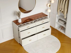 Komoda z 6 szufladami - MDF i szkło hartowane - Biały lakierowany i brązowy - MATIRINA