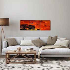 Obraz ptaków o zachodzie słońca (z zegarem) (90x30 cm)