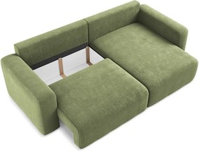Zielony rozkładany/ze schowkiem narożnik z tkaniny szenilowej (prawostronny/z szezlongiem) Kona – Makamii