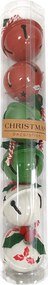 Zestaw 6 szt. świątecznych dzwoneczków Holly, śr. 5 cm, czerwony-zielony-biały, metal, 4HOME