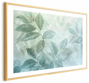 Plakat Miętowe liście 60x40 cm z ramą złotą z marginesem ARTGEIST B