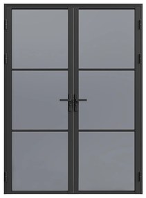 Drzwi kompletne 2-skrzydłowe dwustronne z aluminium i dymionego szkła hartowanego - 2 x wys. 204 x szer. 83 cm - Czarny - MASERU