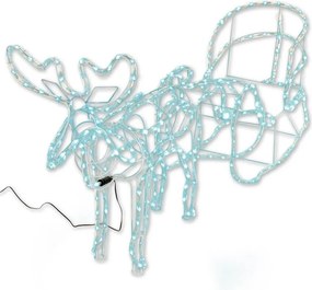 Świąteczna dekoracja renifer z saniami, zimna biel, 140 cm
