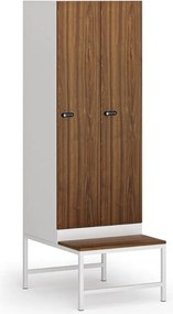 Szafka ubraniowa S1 z ławką, 2-drzwiowa, 1875 x 600 x 500/800 mm, demontaż, zamek mechaniczny z kodem, drzwi laminowane, orzech