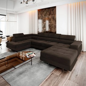 Masseno Narożnik CASONE z funkcją spania i pojemnikiem na pościel Narozniki U, Rozkładana sofa - Brązowy, MONOLITH 29