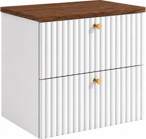 Szafka łazienkowa wisząca z blatem 60, biały + blat dąb orzech, uchwyty w trzech kolorach, 60 x 44,4 x 58,6 cm