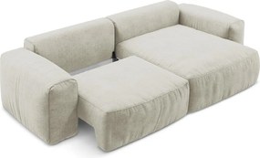 Beżowy rozkładany narożnik z tkaniny szenilowej (prawostronny/z szezlongiem) Kuki – Makamii