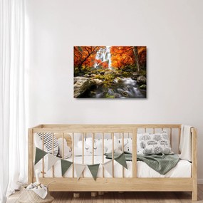 Obraz na szkle - Wodospady w pomarańczowym lesie (70x50 cm)