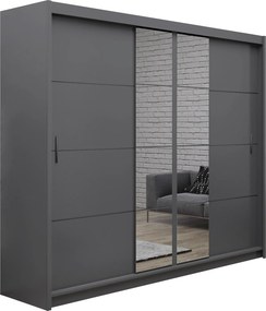 Szafa Przesuwna KARTHUS 250 cm z Lustrem Szafa Trzydrzwiowa z Szufladami Grafit