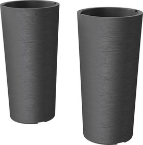 Outsunny Zestaw 2 Donic, Stosowane jedna w drugiej, Donice z Odpływem 35x35 cm, Okrągłe, Ciemnoszare | Aosom PL