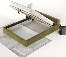 Ciemnozielone tapicerowane łóżko dwuosobowe ze schowkiem ze stelażem 180x200 cm Solvo – Maison de Rêve