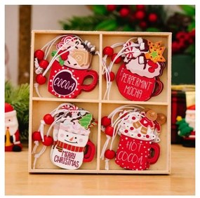 Zestaw HOT DRINKS Świąteczne dekoracje drewniane, 12 szt