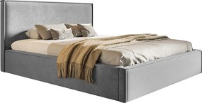 Łóżko sypialniane 160x200 cm Kyoto, pojemnik i stelaż metalowy - łóżko w aksamitnej tkaninie, jasny szary (Amor Velvet 4318)