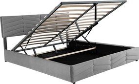 Łóżko welurowe ze schowkiem 180 x 200 cm - regulowany zagłówek - styl w paski - szare