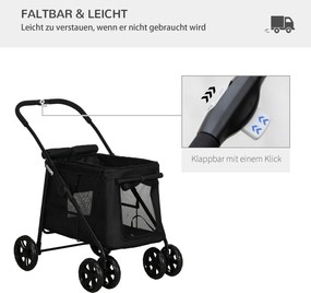 Outsunny Wózek dla Psa z Poduszką 3 Kieszenie Składany do 20kg Czarny | Aosom PL