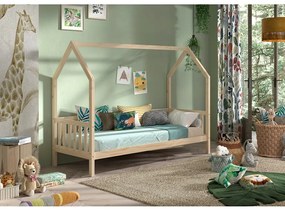 Łóżko dziecięce z litego drewna sosnowego w kształcie domku ze stelażem 90x200 cm Cabane – Vipack
