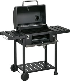 Outsunny Grill węglowy Grill BBQ-Grill, włącznie z termometrem, otwieraczem do butelek, 120 x 64 x 114 cm, czarny