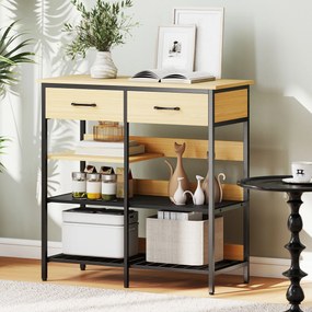 HOMCOM Komoda, komoda z 2 szufladami i 3 otwartymi półkami, szafka kuchenna do kuchni, salonu 90 x 40 x 91 cm, drewno naturalne