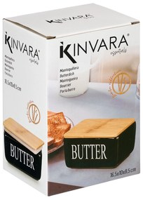 Ceramiczna maselniczka z napisem BUTTER, 10 x 16,5 x 8,5 cm