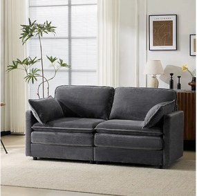 Sofa 2-osobowa z szarego sztruksu z tapicerowanym oparciem - Styl nowoczesny