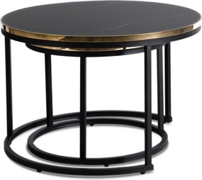 Zestaw Stolików Kawowych ARON 70 cm/50 cm Czarny Marmur Glamour