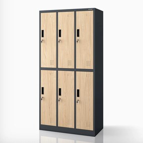 Szafa socjalna ubraniowa 6-drzwiowa antracytowa/dąb sonoma, 900x1850x450 mm: IGOR Eco Design
