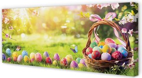 Duży obraz na płótnie Koszyk z Jajkami na Kwiecistej Łące