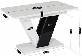 Stół Prostokątny Rozkładany CLARK 120-160 cm Czarny/Biały Połysk Glamour