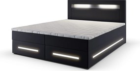Masseno Łóżko kontynentalne MANU z podświetleniem LED i pojemnikiem na pościel - Czarny - MADRYT 9100 / 140x200 cm / Biały (Ciepły)