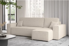 Narożnik z funkcją spania i pojemnikiem, Sofa w kształcie L, BEST L, tkanina Abriamo, Beżowy, Prawy