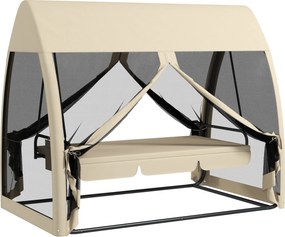 Outsunny 3-osobowa Huśtawka Tarasowa, Huśtawka Werandowa z Funkcją Leżanki, Huśtawka Ogrodowa z Siatką Moskitierą i Stalową Ramą, Kawa