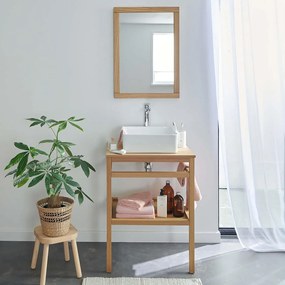 Szafka 60cm dąb kwadratowa umywalka bateria i lustro HOPP