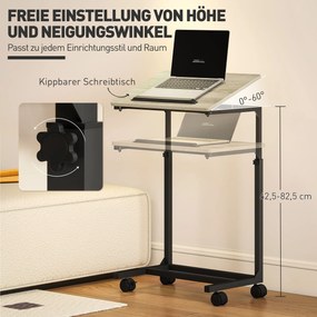 HOMCOM Stolik pomocniczy, biurko, stolik nocny, regulowana wysokość, 4 kółka, metalowa rama