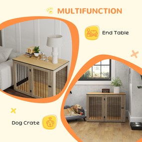 PawHut Klatka dla psa, meblo-klatka dla dużych psów, buda, Indoor, 106 x 60 x 76 cm, dąb