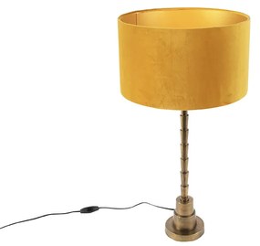 Lampa stołowa art deco brąz klosz welurowy żółty 35cm - Pisos ArtDeco Oswietlenie wewnetrzne