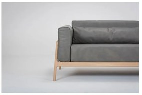 Ciemnoszara sofa z bawolej skóry z konstrukcją z litego drewna dębowego Gazzda Fawn, 240 cm