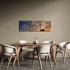 Obraz - palmy pośród chmur (z zegarem) (90x30 cm)