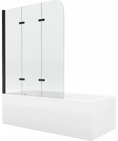 Mexen Cubik wanna prostokątna 150 x 70 cm z obudową i parawanem 3-skrzydłowym 120 cm, transparent, czarny - 550315070X9012037000