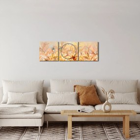 Obraz - Liście w jesiennych kolorach, obraz olejny (z zegarem) (90x30 cm)