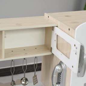 HOMCOM Kuchnia dla Dzieci z Akcesoriami, Marzenie o Kuchni, Zabawkowa Kuchnia, Kuchnia dla Dzieci od 3 Lat, Sosna, MDF, Biały, 74 x 30 x 81 cm