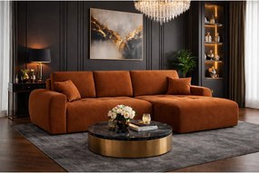 Narożnik w kształcie L z funkcją spania i pojemnikiem Ivo L, tkanina welurowa Salvador, Brązowy, Prawy