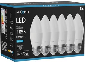 Mexen Nova 6x żarówka LED E27, C37, 10W, Zimna - 6500K, 1055 lm - L102-E27-1065-01x06