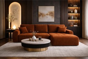 Narożnik w kształcie L z funkcją spania i pojemnikiem Ivo XL, tkanina welurowa Salvador, Ciemnobrązowy, Prawy