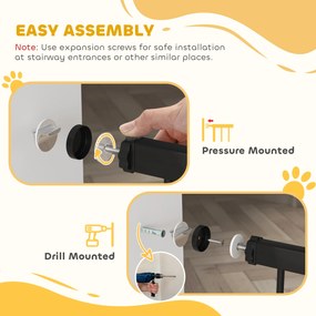 PawHut Bramka dla zwierząt regulowana 76-104 cm z drzwiczkami dla kota do schodów i drzwi czarna | Aosom PL