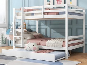 Łóżko piętrowe 2x140x200cm z łóżkiem wysuwanym 90x190cm - z barierką i schodami - Białe