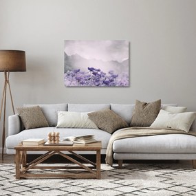 Obraz na szkle - Fioletowe kwiaty w górach (70x50 cm)