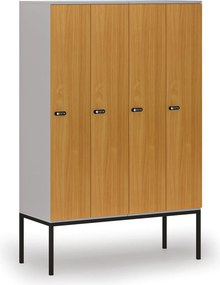 Drewniana szafa ubraniowa S4 z podstawą, 4-drzwiowa, 1871 x 1200 x 500 mm, demontaż, zamek mechaniczny z kodem, szary/buk