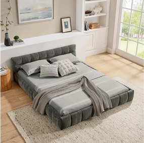 Łóżko dla dorosłych 140x200 cm Łóżko podwójne z zagłówkiem i stelażem - ciemnoszary szenil (bez materaca)